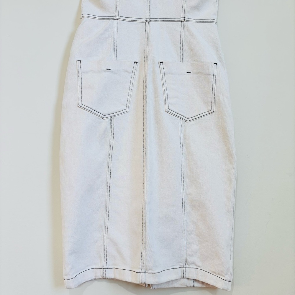 Zara Bodycon Overall Sleeveless corset Black Button Front Off White Denim Dress - Picture 9 of 16